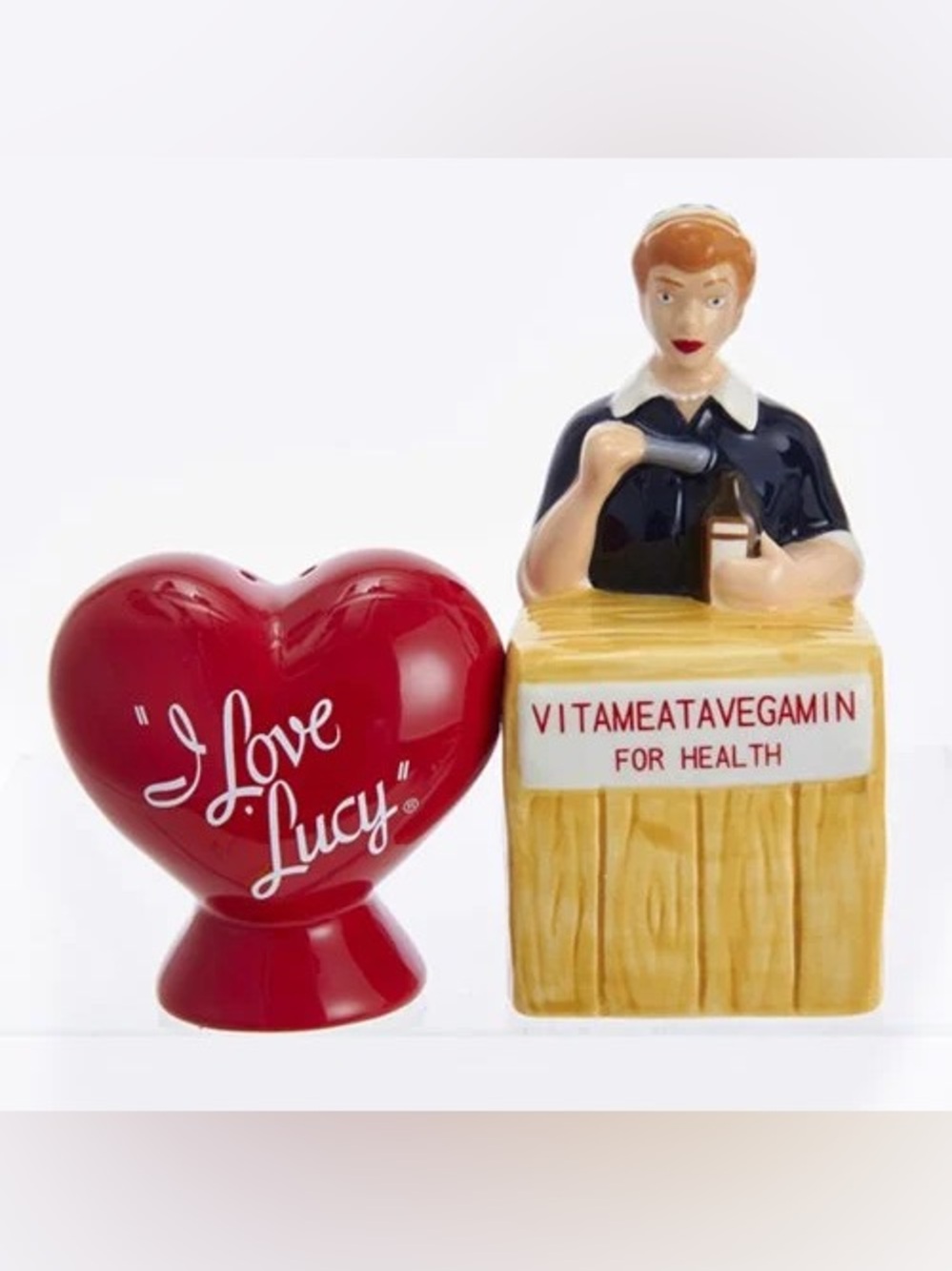 NEW I Love Lucy Logo and Vitameatavegamin Salt and Pepper Shaker Set Retro